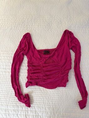 Urban Outfitters Fuchsia Ruched Long-Sleeve Crop Top